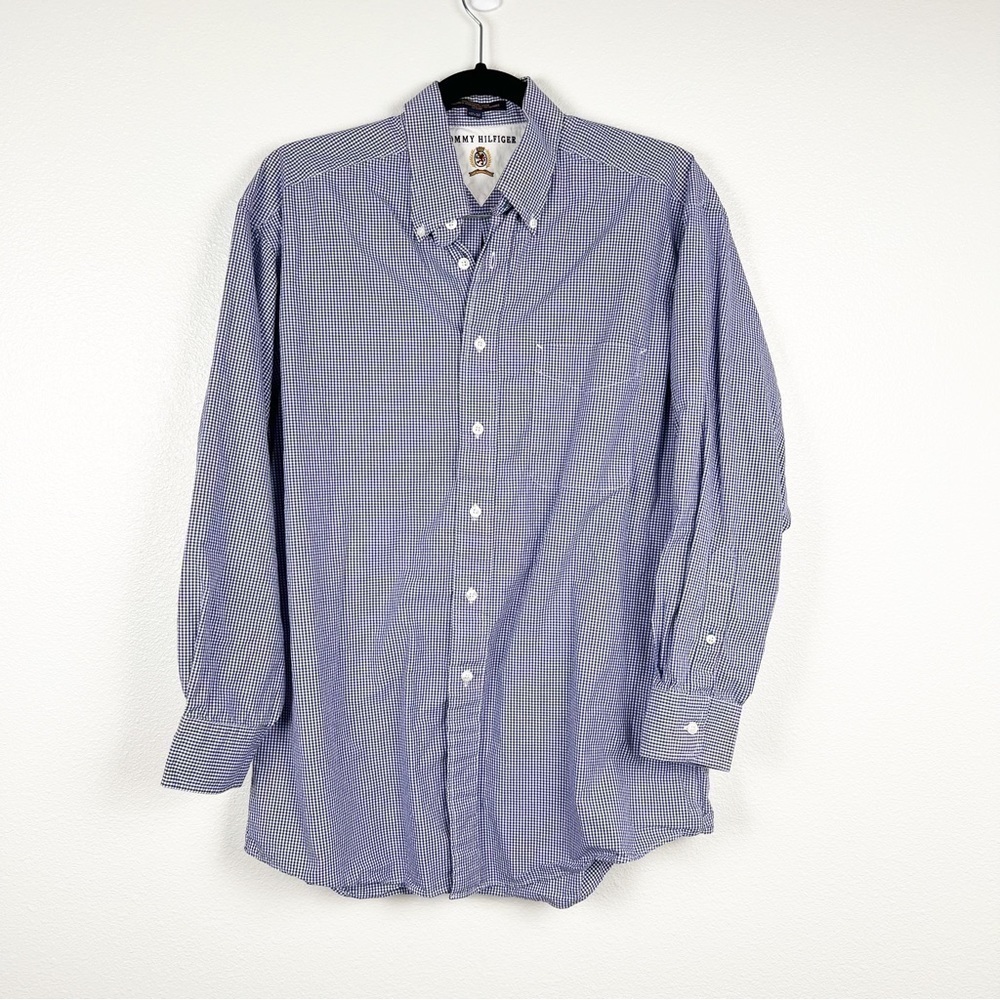 TOMMY Hilfiger Check‎ Button zip Dress Shirt Blue